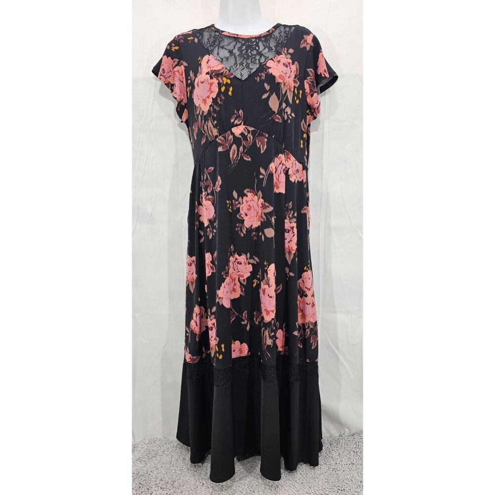 Torrid Studio Knit Whimsigoth Midi Dress Size 0 L Black Floral Fairy Goth Boho